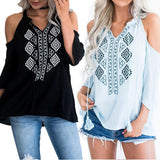 3/4 Chiffon Cold Shoulder Tassel Lace Up Blouse