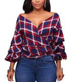 Red Tartan V Neck Bandage Top