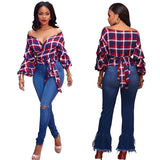 Red Tartan V Neck Bandage Top