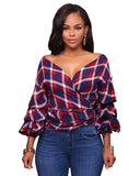 Red Tartan V Neck Bandage Top