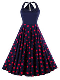 Polka Dots V-Neck Backless Expansion Day Dress