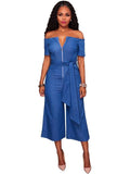 Denim Off Shoulder Wide Leg Jumpsuit