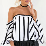 Striped Casual Off the Shoulder Crop Top Shirt