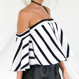 Striped Casual Off the Shoulder Crop Top Shirt