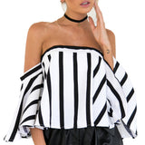 Striped Casual Off the Shoulder Crop Top Shirt