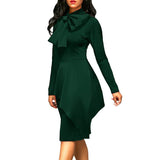 Vintage Bow Neck Long Sleeve Dresses