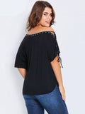 Tops Skew Collar Lace Up Sleeve top