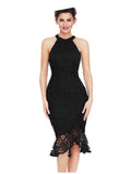 Sleeveless Lace Fishtail Bodycon Dress