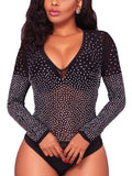 Rhinestone See Through Mesh Bodysuit