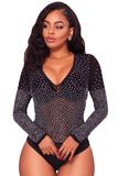 Rhinestone See Through Mesh Bodysuit