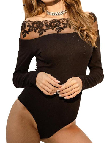 Off shoulder patchwork lace bodysuit