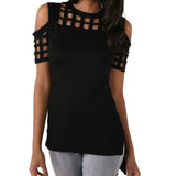 Block Cold Shoulder Hollow Out Blouse