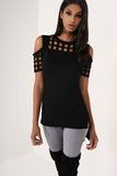 Block Cold Shoulder Hollow Out Blouse