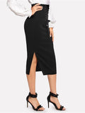 Grommet Lace Up Split Midi Skirt