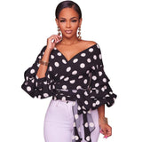 Lantern Sleeve Polka Dots Chiffon Blouses