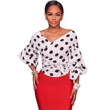 Lantern Sleeve Polka Dots Chiffon Blouses