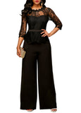 Women Wide leg Lace Top Loose Rompers