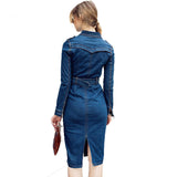 Denim Mid-calf Dress With Belt