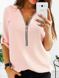 Deep V-neck Zipper Blouse