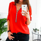 Deep V-neck Zipper Blouse