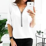 Deep V-neck Zipper Blouse