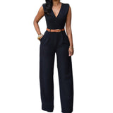 Women V-Neck Wide Leg Pants Jumpsuits