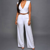 Women V-Neck Wide Leg Pants Jumpsuits