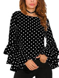 Polka Dot Flare Sleeve Blouse