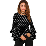 Polka Dot Flare Sleeve Blouse