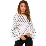 Polka Dot Flare Sleeve Blouse