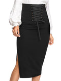 Grommet Lace Up Split Midi Skirt