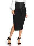 Grommet Lace Up Split Midi Skirt