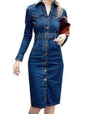 Denim Mid-calf Dress With Belt