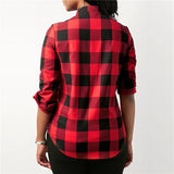 Casual Plaid Long Sleeve Lace Up Blouse