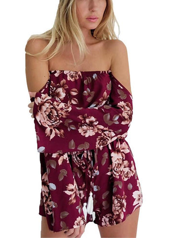 Off shoulder flower print romper