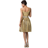 Double V-Neck Sequin Gold Sexy Party Dress