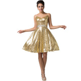 Double V-Neck Sequin Gold Sexy Party Dress