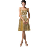 Double V-Neck Sequin Gold Sexy Party Dress