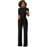 Stand up collar half sleeve sashes jumpsuit