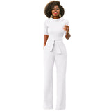 Stand up collar half sleeve sashes jumpsuit