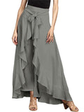 Side Zipper Tie Waist Ruffle Palazzo Pants