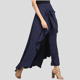 Side Zipper Tie Waist Ruffle Palazzo Pants