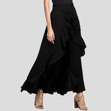 Side Zipper Tie Waist Ruffle Palazzo Pants