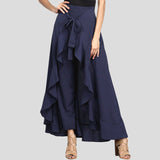 Side Zipper Tie Waist Ruffle Palazzo Pants