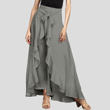 Side Zipper Tie Waist Ruffle Palazzo Pants