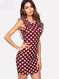 Ruffle Shoulder Sleeveless Polka Dot Dress