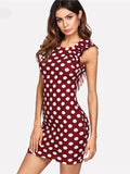 Ruffle Shoulder Sleeveless Polka Dot Dress