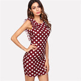 Ruffle Shoulder Sleeveless Polka Dot Dress