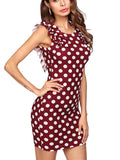 Ruffle Shoulder Sleeveless Polka Dot Dress