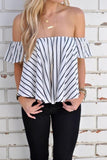 Off Shoulder Slash Neck Striped Halter  Blouse